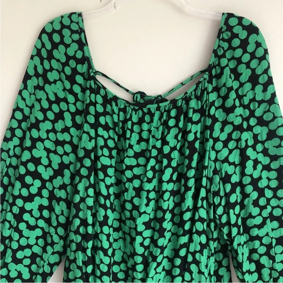 Ava & Viv Balloon Long Sleeve Blouse Polka Dots Green - Picture 8 of 10